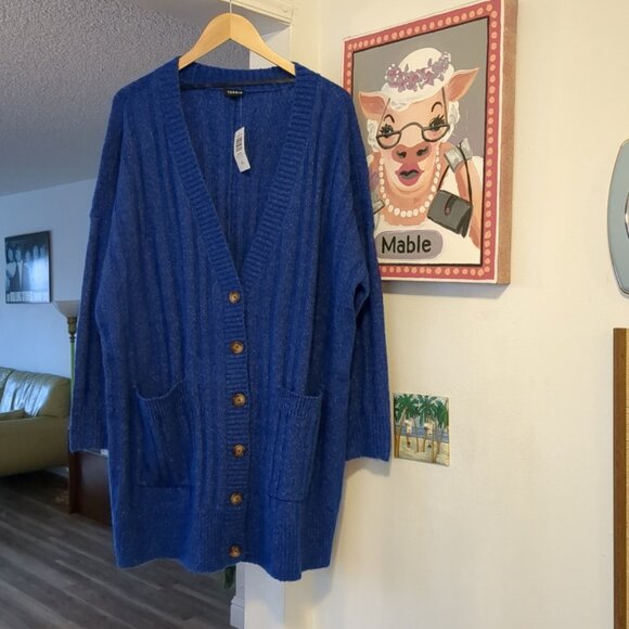 Torrid Vegan Cashmere Boyfriend Cardigan Sweater Blue Size 2X (18/20) NWT - Picture 8 of 14